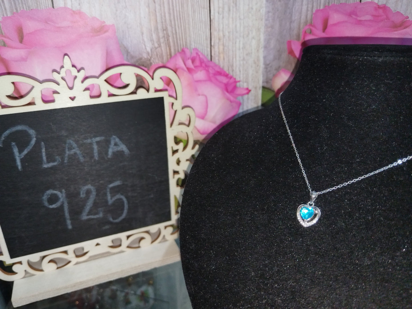 CADENA CORAZON AZUL PLATA